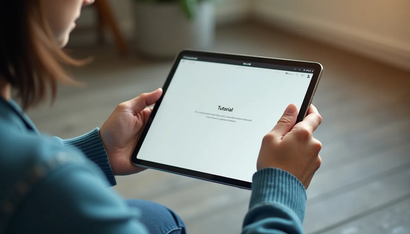 Close-up view of a tablet showing a simple tutorial page